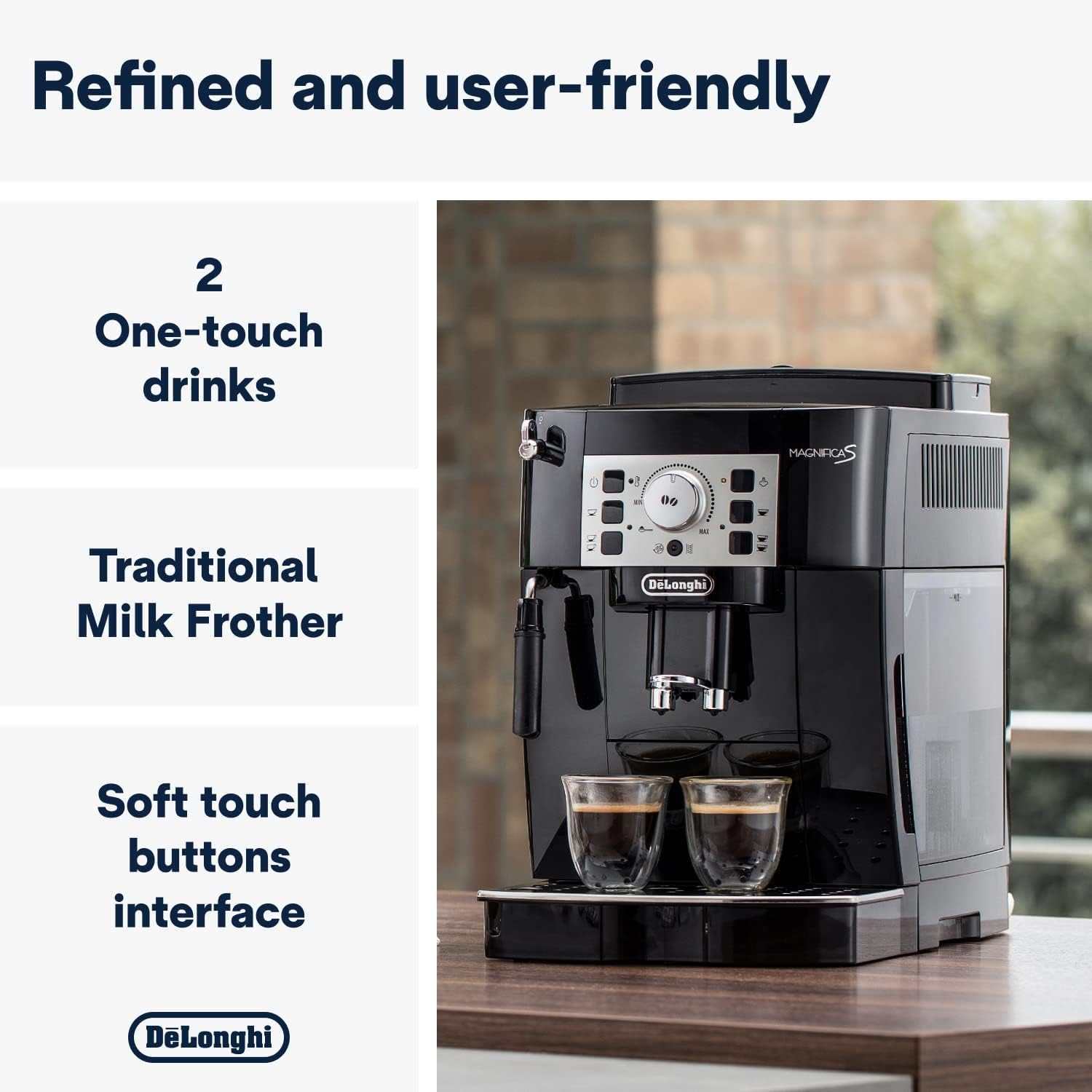 De'Longhi Automatic Espresso Machine with Milk Frother – Bean-to-Cup Coffee Maker (Black, 1450W)