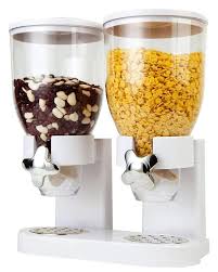 Double Cereal Dispenser – Dual-Container Dry Food Storage with Rotary Handles & Airtight Lids (Black and White, Acrylic)