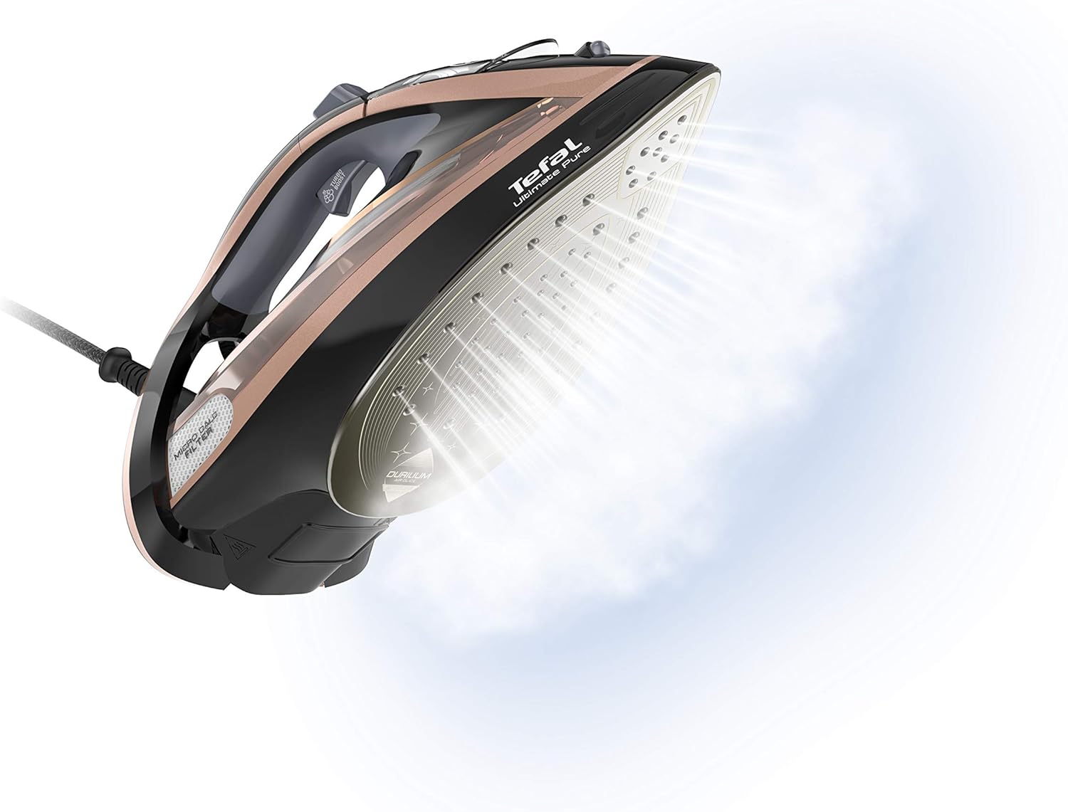 TEFAL Ultimate Pure Steam Iron – 3100W, 260g/min Boost, Anti-Calc, Non-Stick Soleplate, Black & Rose Gold