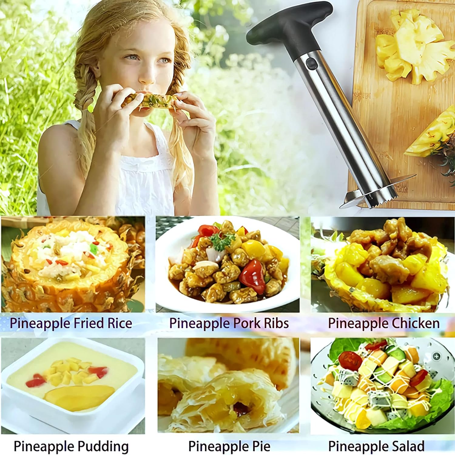 Stainless Steel Pineapple Corer Cutter Peeler – 3-in-1 Spiral Slicer with Ergonomic Handle & Safe Sharp Blade (Silver)