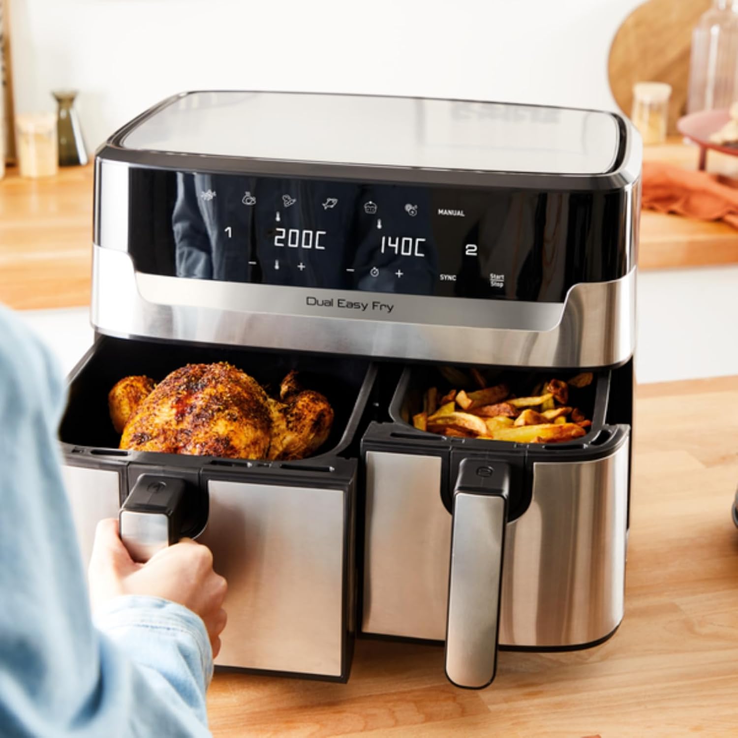 Tefal EY905D40 Dual Easy Fry & Grill – 8.3L XL Air Fryer with Dual Drawers & 8 Presets (Black/Silver)