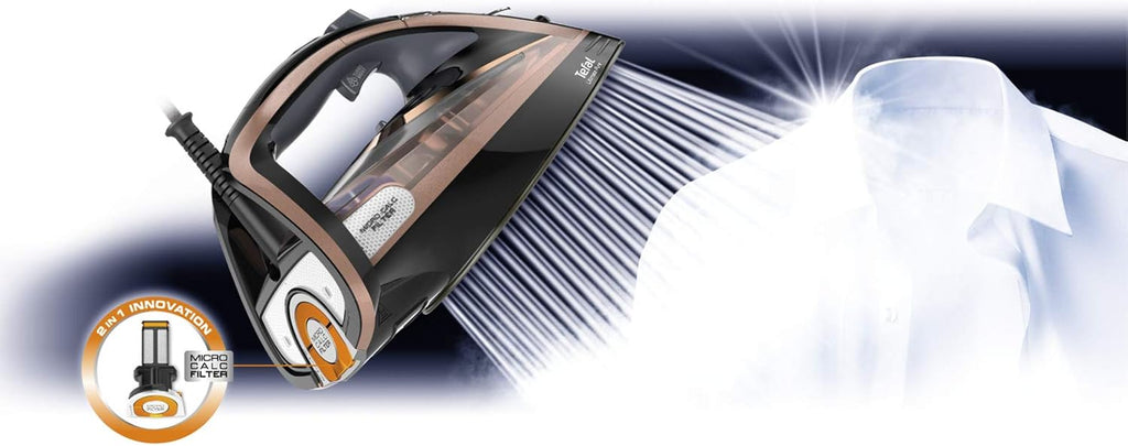 TEFAL Ultimate Pure Steam Iron – 3100W, 260g/min Boost, Anti-Calc, Non-Stick Soleplate, Black & Rose Gold