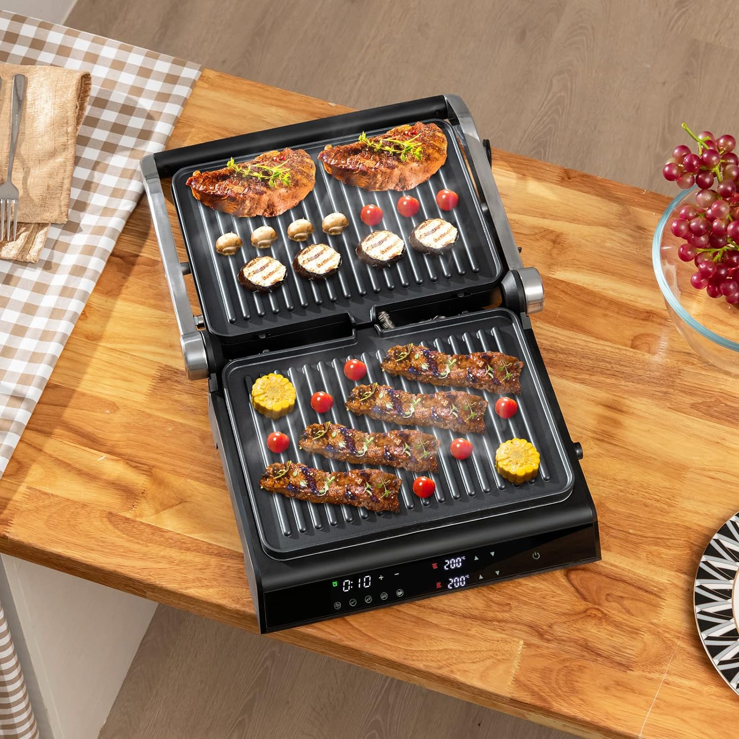 Electric Fold-out Non-Stick Grill – Cook Like a Pro with Smart LED Controls