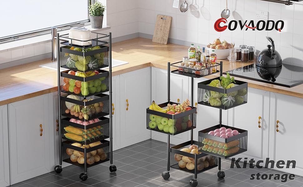 360° Rotating Storage Rack Shelves – Space-Saving Multi-Layer Kitchen & Vegetable Organizer (4 & 5 Tiers)