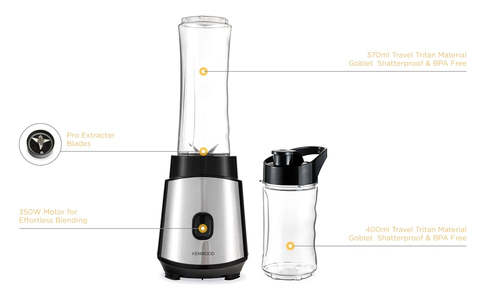 Kenwood BLM05.A0BK Nutri Blender – 350W Portable Smoothie Maker with Ice Crush
