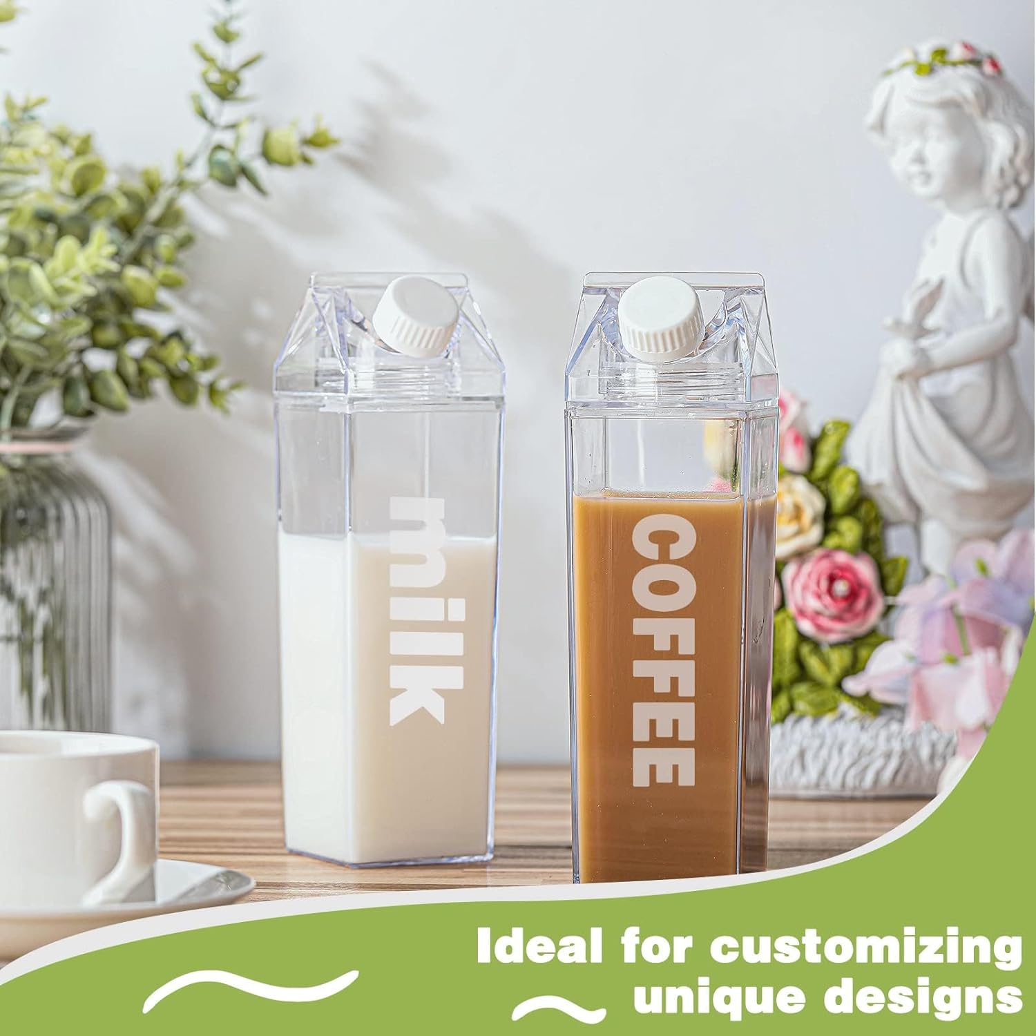 Transparent Milk Carton Water Bottle – 1000ml Reusable Clear Bottle | Leakproof, Lightweight, Fridge Safe