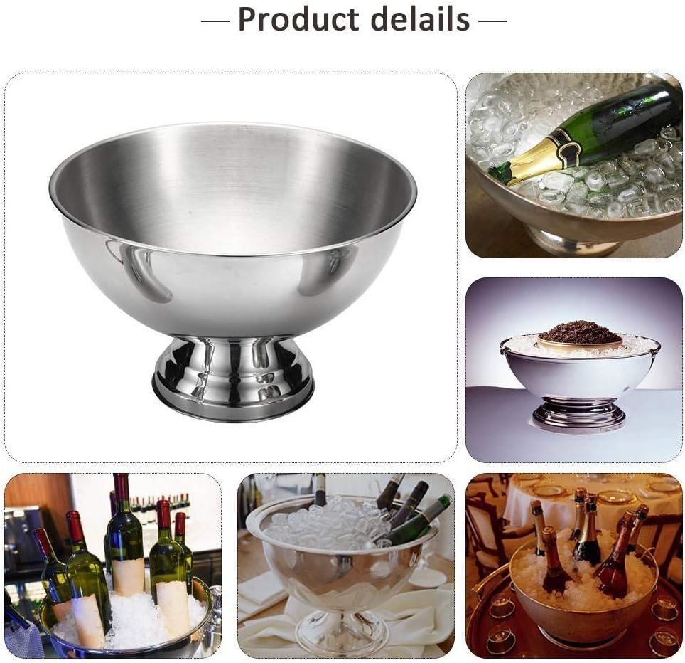 Elegance 304 Stainless Steel Double-Wall Insulated Champagne & Wine Ice Bucket | Large Capacity Mirror Finish Chiller Bowl for Parties, Bars, and Home Entertainment