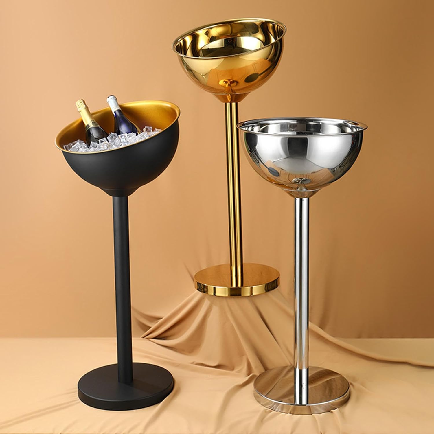 Classic Black Stainless Steel Champagne & Wine Ice Bucket with Stand | Large Capacity Party Drink Chiller for Cocktails, Beer, and Beverages | Elegant Bar & Home Entertainment Essential