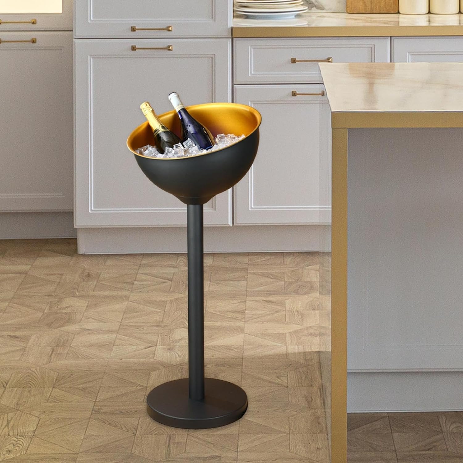 Classic Black Stainless Steel Champagne & Wine Ice Bucket with Stand | Large Capacity Party Drink Chiller for Cocktails, Beer, and Beverages | Elegant Bar & Home Entertainment Essential