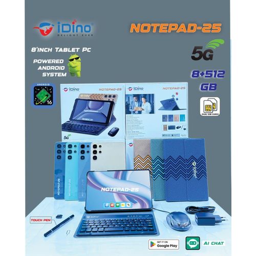 iDino NotePad-25 Tablet | 8" HD Android 12 with Keyboard, Mouse & Stylus