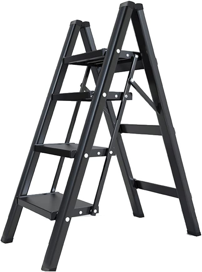 FoldEase Herringbone Step Ladder | Household Aluminum Alloy 4 TIER  Folding Ladder, 150kg Capacity