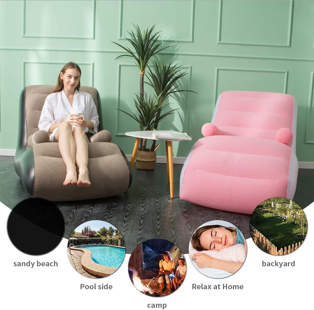 Inflatable Lounge Chair with Air Pump | Indoor Sofa with Handrails