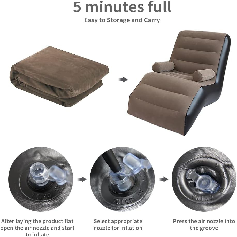 Inflatable Lounge Chair with Air Pump | Indoor Sofa with Handrails