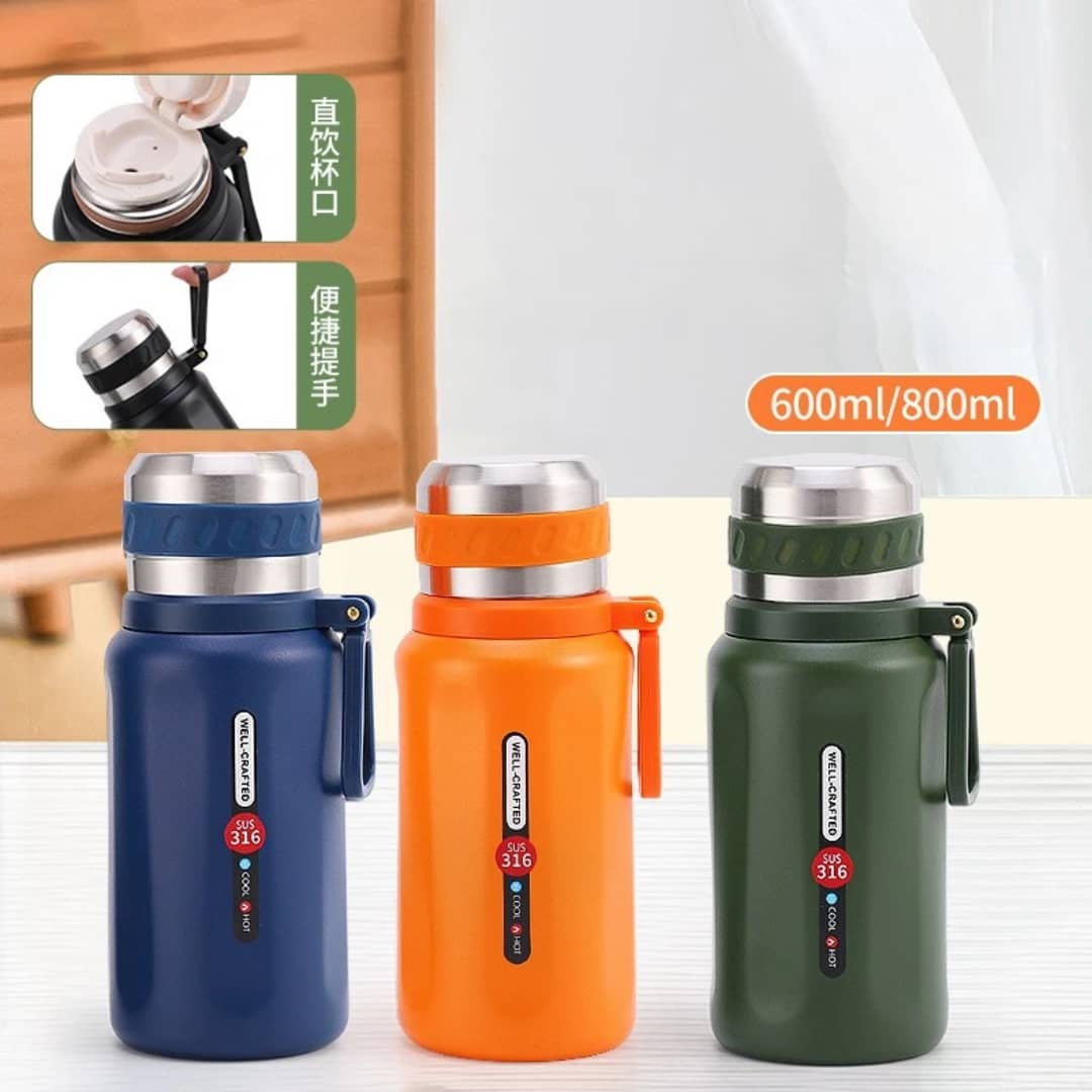 Stainless Steel Thermal Flask – Well-Crafted Cool & Hot 600ml Vacuum Insulated Bottle with Leak-Proof Spout