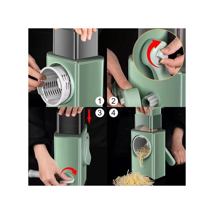 Manual Rotary Grater & Vegetable Slicer – Fast Effortless Grating, Adjustable Thickness, Strong Suction Base