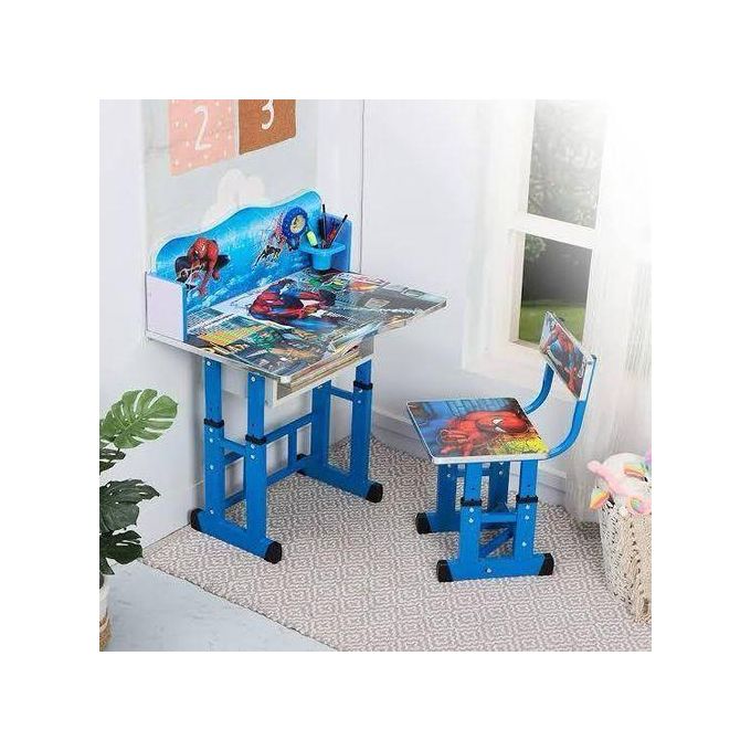Kid's Prince's Style Study Table and Chair Set | 4-Level Height Adjustable Desk for Kids 3-10 Years | Reading & Computer Table with Laminated Graphics, Sturdy Design