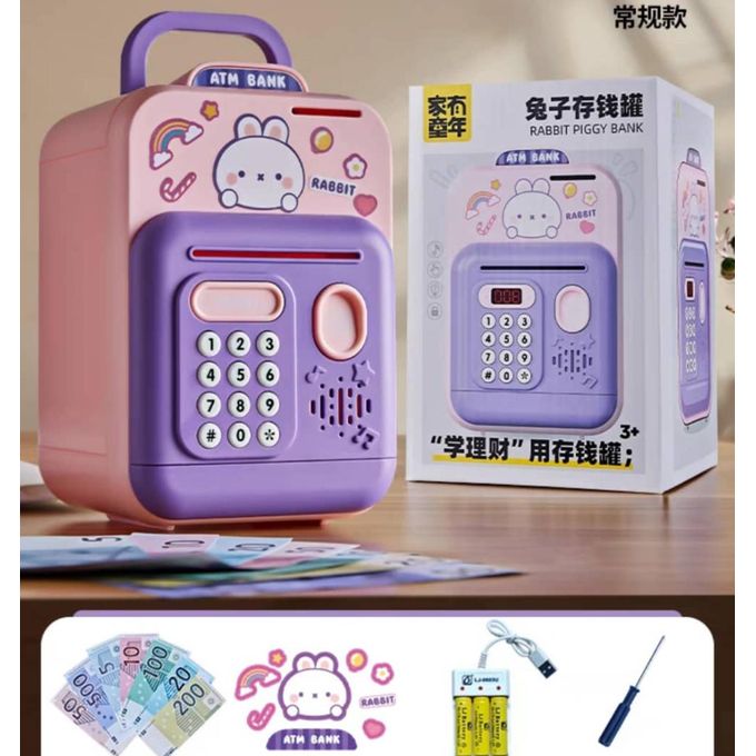 Kids ATM Bank Piggy Bank with Music, Password Lock & Card | Multi-Color Electronic Money Box for Children | Coin & Bill Saving Educational Toy