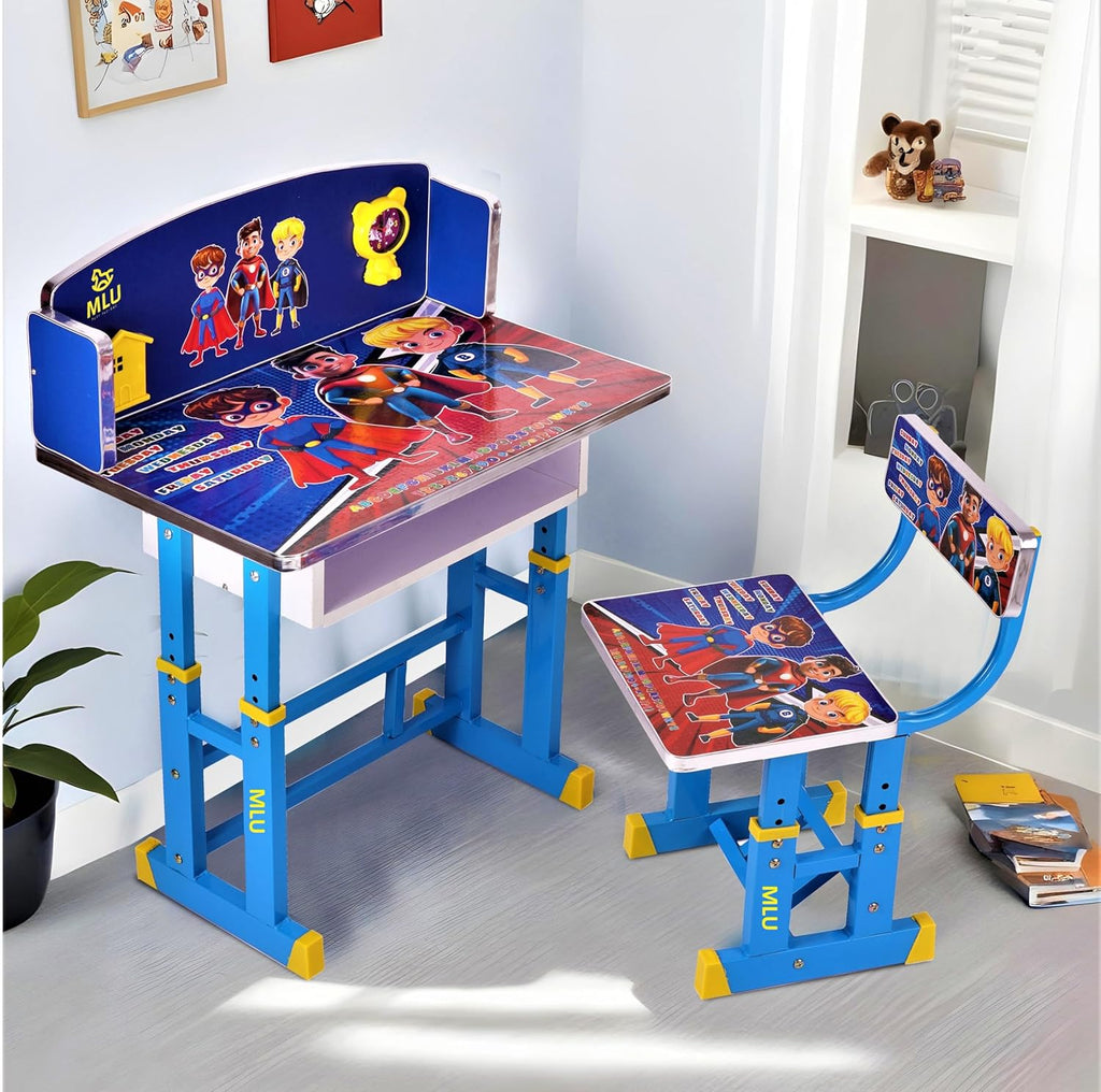 Kids Study Table and Chair Set | Height Adjustable Children's Desk  with Storage Shelf | Kids Functional Table for Homework & Crafts
