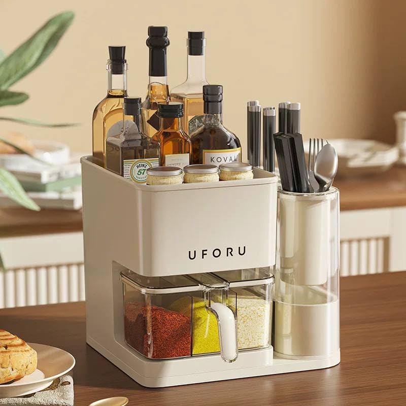 UFORU 3-in-1 Kitchen Storage Rack – Multifunctional Spice, Utensil & Knife Organizer