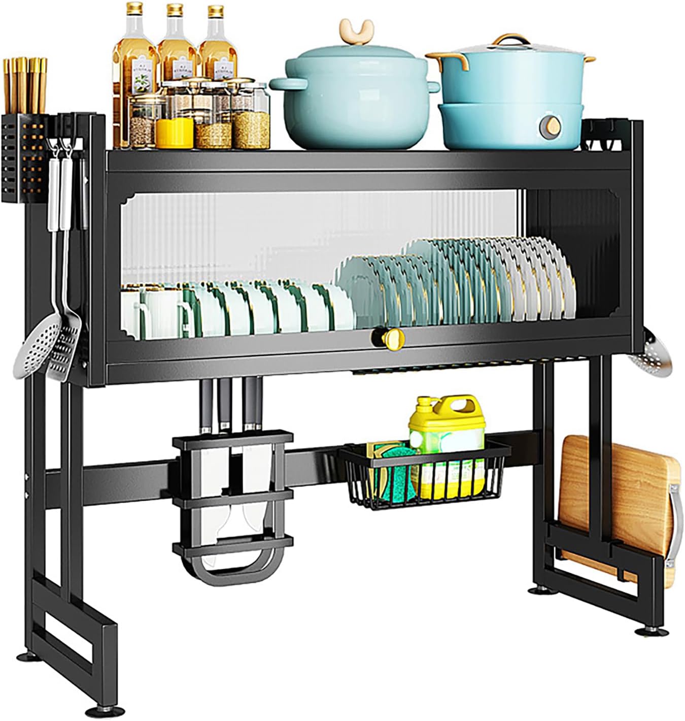 Over Sink Dish Rack – 3 Tier Dustproof Cabinet, Large Capacity, Rust-Resistant Storage