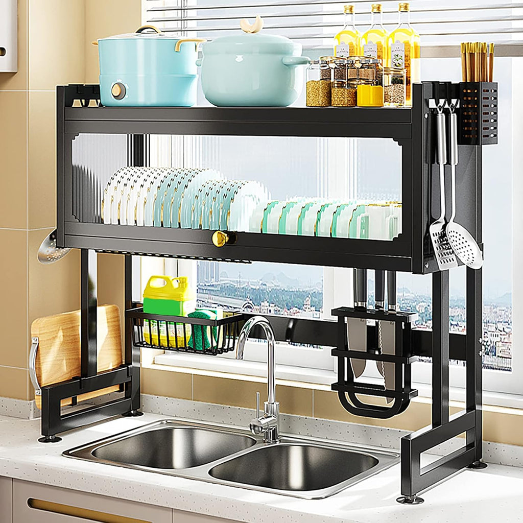 Over Sink Dish Rack – 3 Tier Dustproof Cabinet, Large Capacity, Rust-Resistant Storage