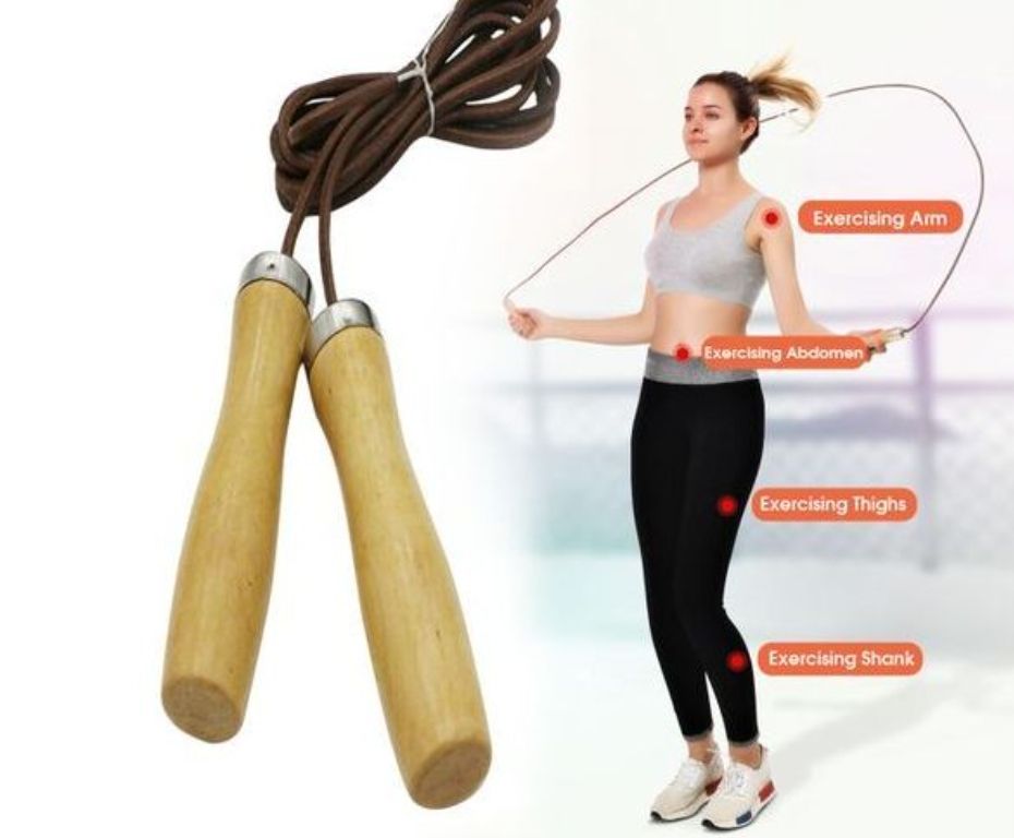 Leather Skipping Rope – Cowhide Rope, Wooden Handles, Lightweight & Portable, Adjustable Length, Fitness & Aerobic Workout