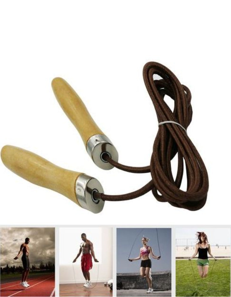 Leather Skipping Rope – Cowhide Rope, Wooden Handles, Lightweight & Portable, Adjustable Length, Fitness & Aerobic Workout