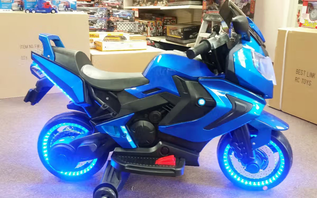 LED 12V Kids Electric Motorcycle | Ride-On Electric Sports Bike with Real Key Start, Lights & Music | Battery Operated Toy for Kids