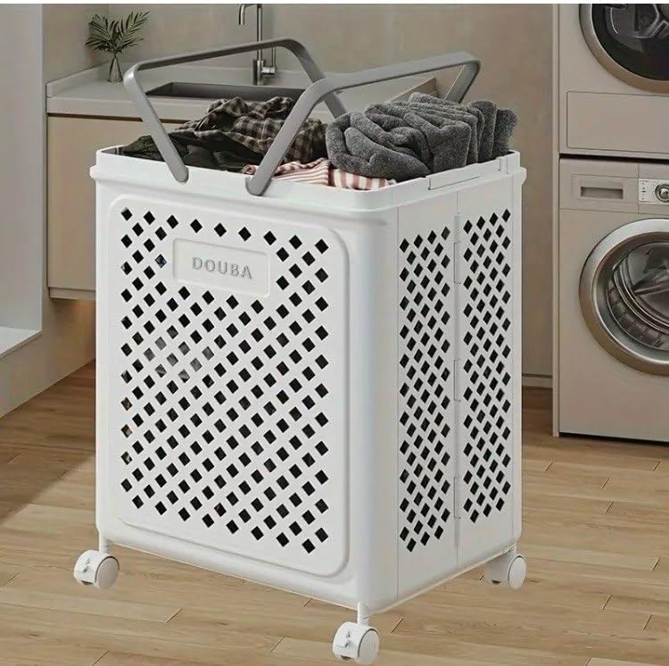 Foldable Laundry Basket with Wheels – Douba 46L Multi-Purpose Storage Cart | Space-Saving & Mobile