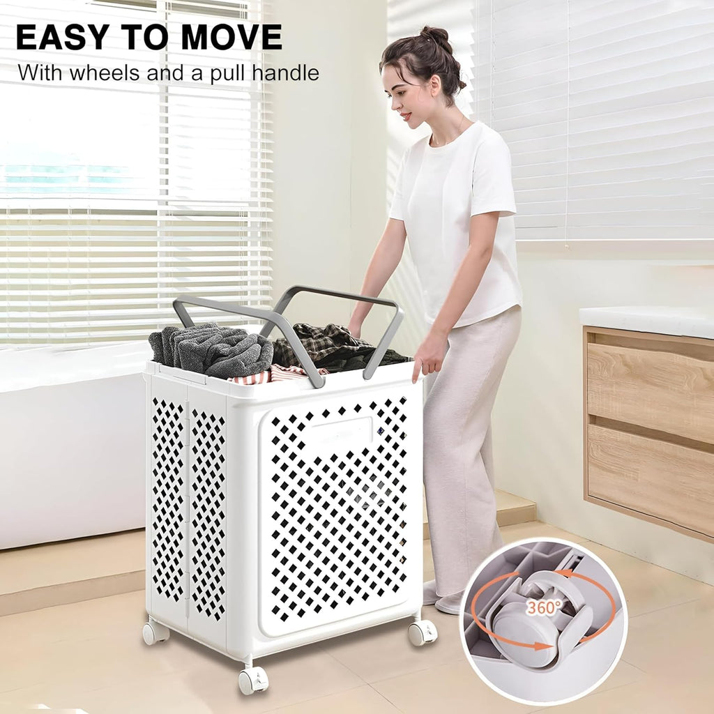 Foldable Laundry Basket with Wheels – Douba 46L Multi-Purpose Storage Cart | Space-Saving & Mobile