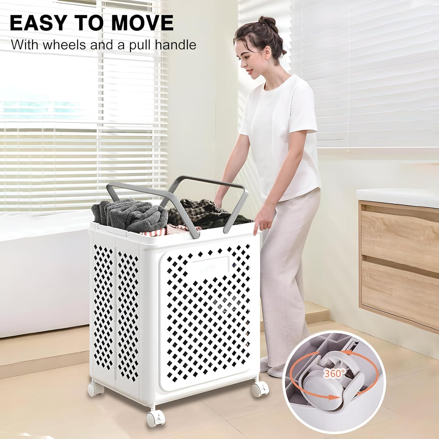 Foldable Laundry Basket with Wheels – Douba 46L Multi-Purpose Storage Cart | Space-Saving & Mobile