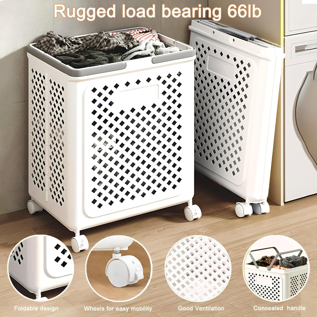Foldable Laundry Basket with Wheels – Douba 46L Multi-Purpose Storage Cart | Space-Saving & Mobile