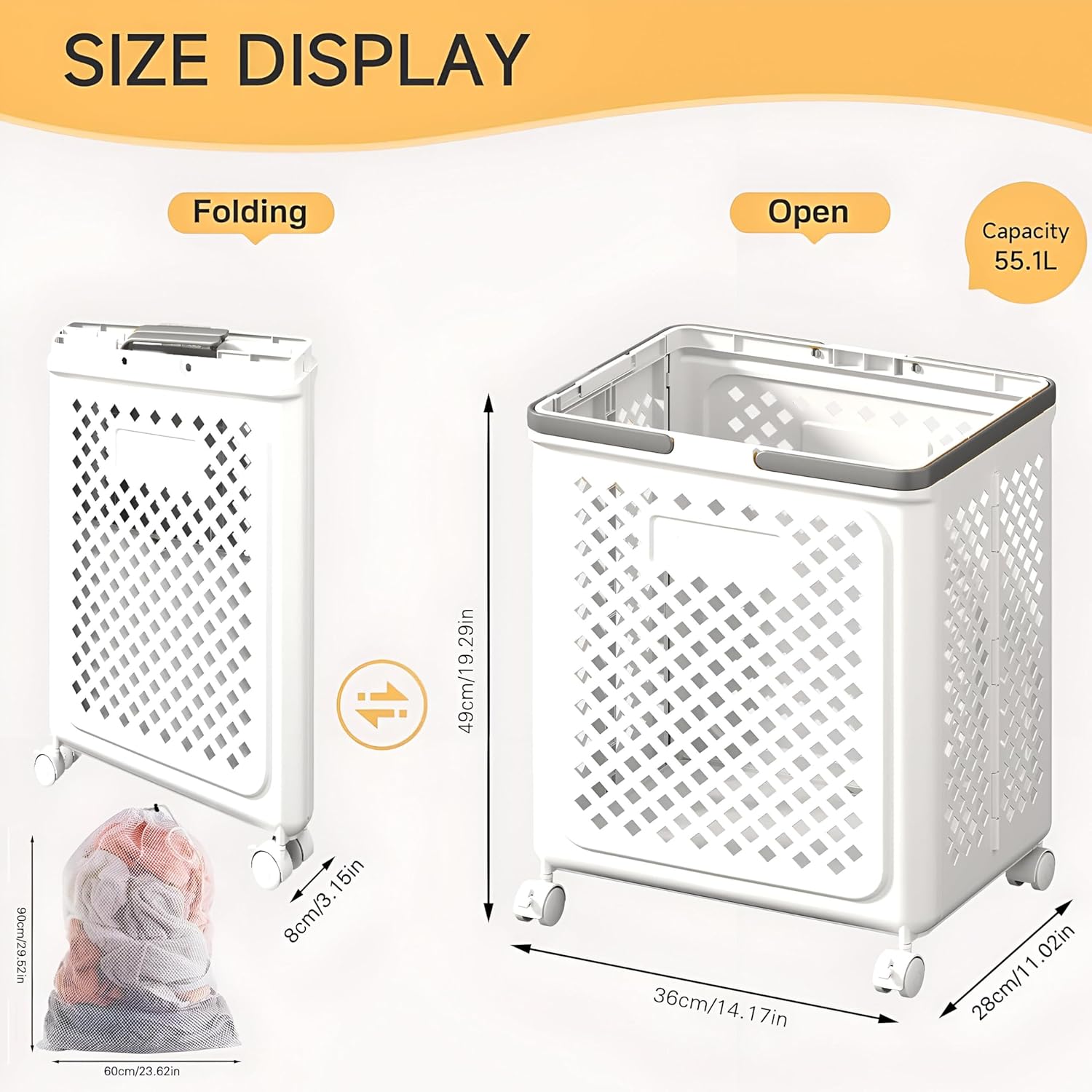 Foldable Laundry Basket with Wheels – Douba 46L Multi-Purpose Storage Cart | Space-Saving & Mobile