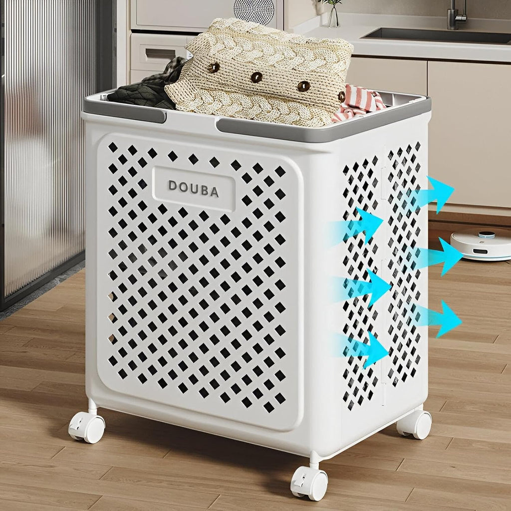 Foldable Laundry Basket with Wheels – Douba 46L Multi-Purpose Storage Cart | Space-Saving & Mobile