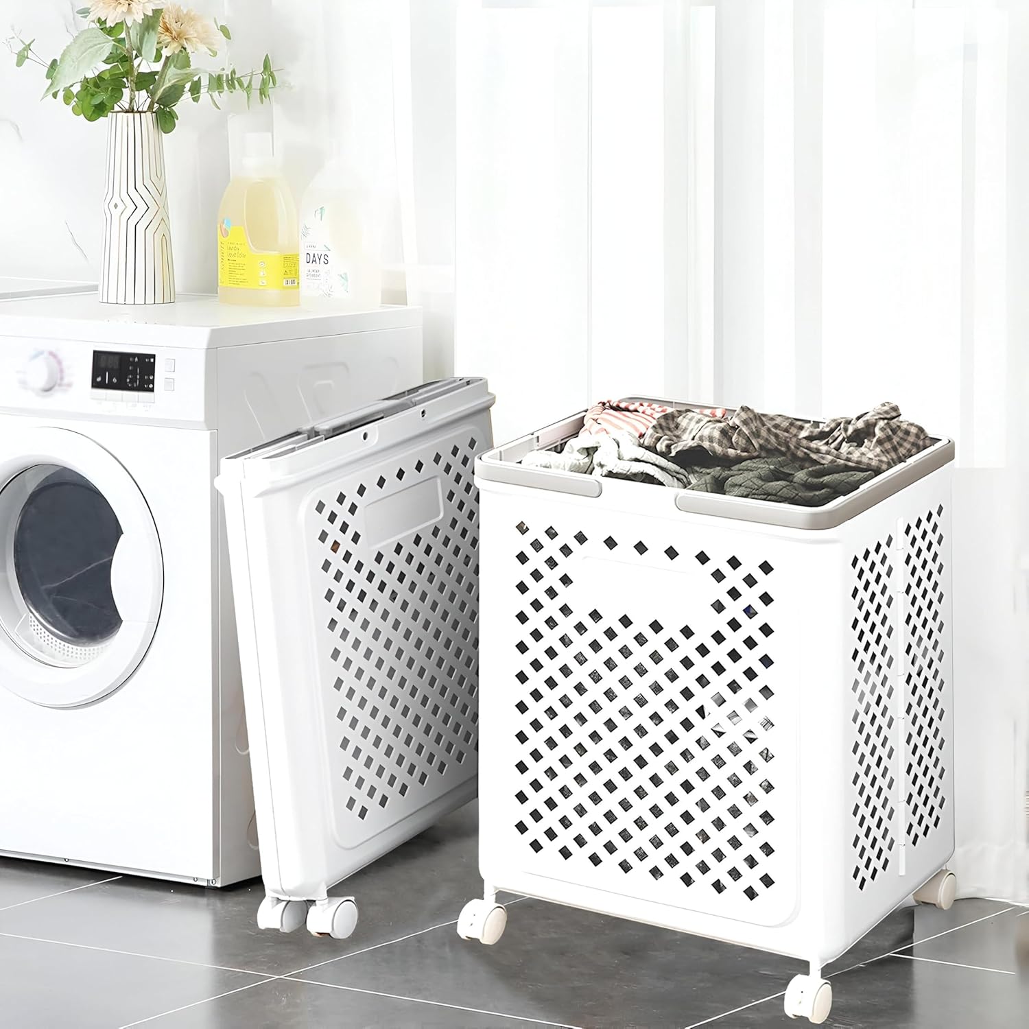 Foldable Laundry Basket with Wheels – Douba 46L Multi-Purpose Storage Cart | Space-Saving & Mobile