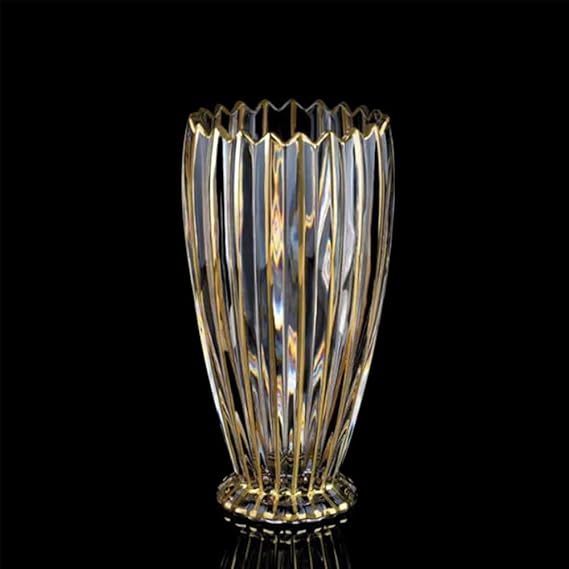 DrivShade Luxury Crystal Glass Vase – Hand Blown Gold Accent Centerpiece | Modern Art Decor for Wedding, Home & Office