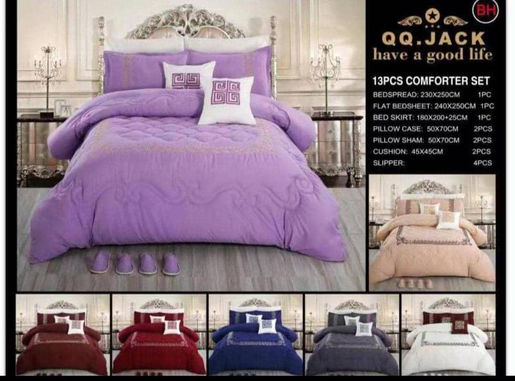 Lyrac Jack 12-Piece Cotton Comforter Set - 6x6 Duvet Cover & 13-Piece Bedding Ensemble with Bedspread & Slippers