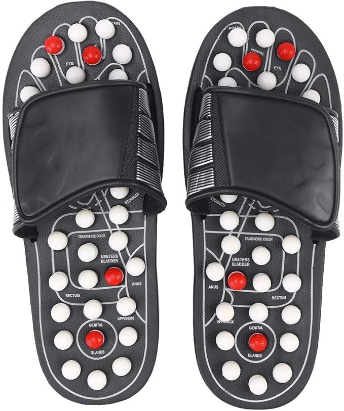 Rotating Massage Slippers - Therapeutic Foot Relief Sandals (Size 44-45, Black)