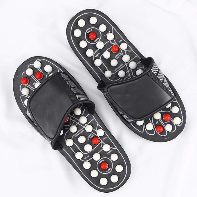 Rotating Massage Slippers - Therapeutic Foot Relief Sandals (Size 44-45, Black)