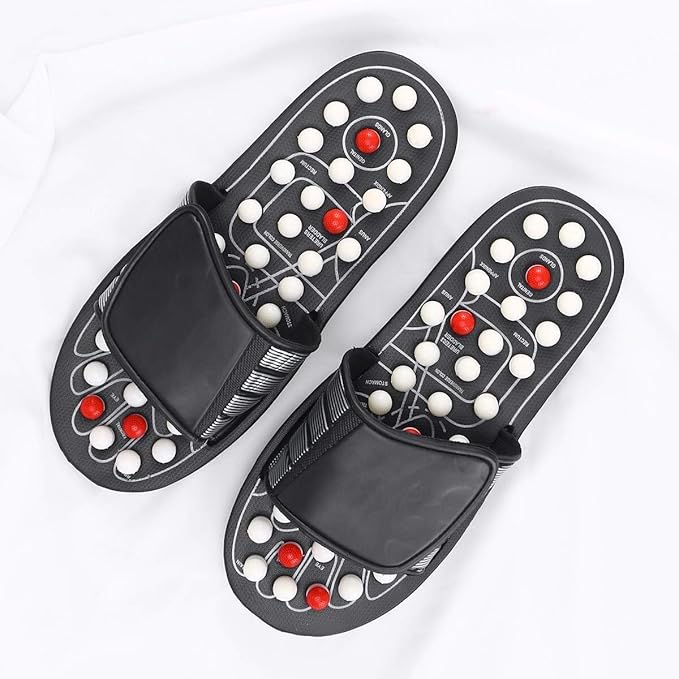 Rotating Massage Slippers - Therapeutic Foot Relief Sandals (Size 44-45, Black)