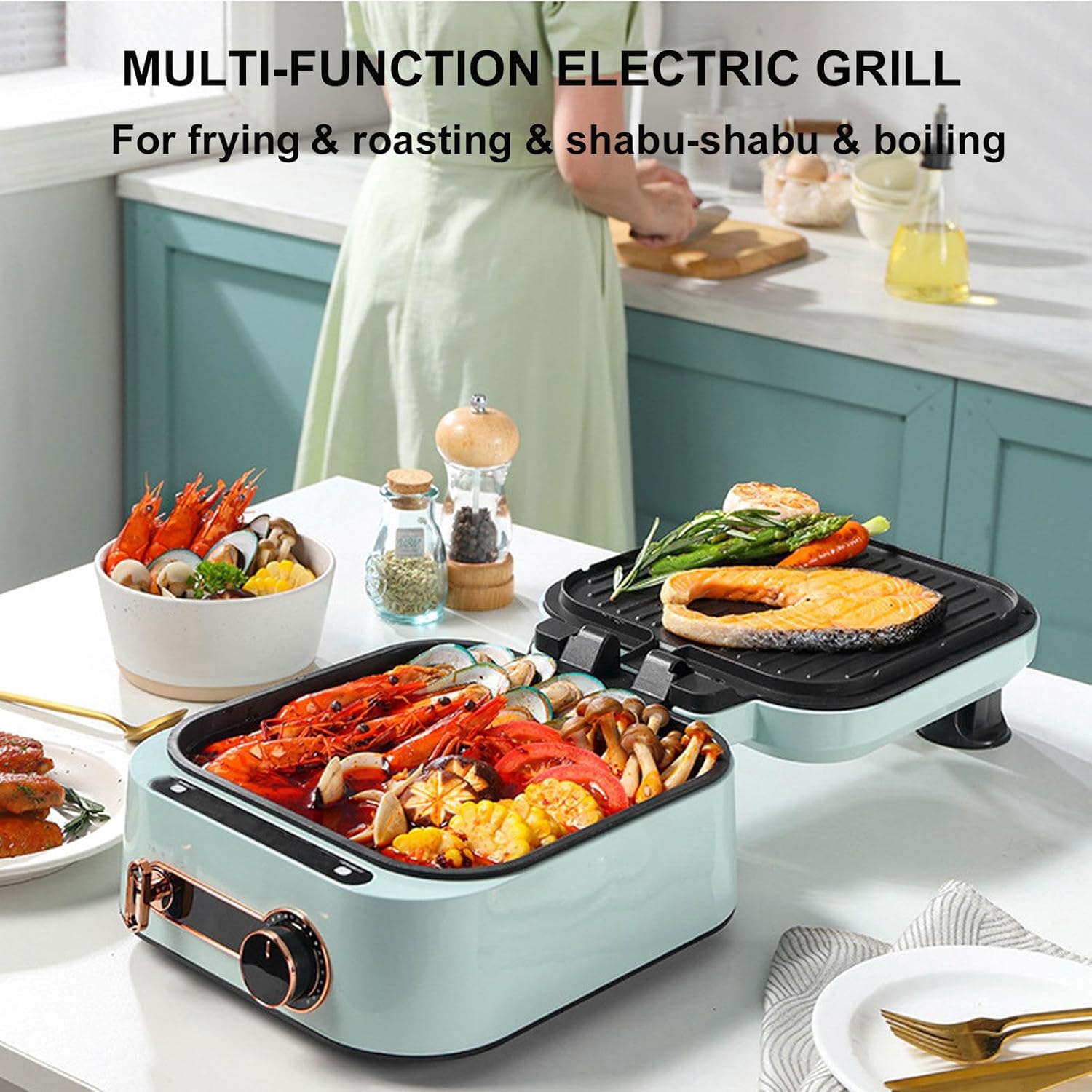 2-in-1 Electric Grill & Hot Pot – Grill, Fry, Steam & Simmer in One