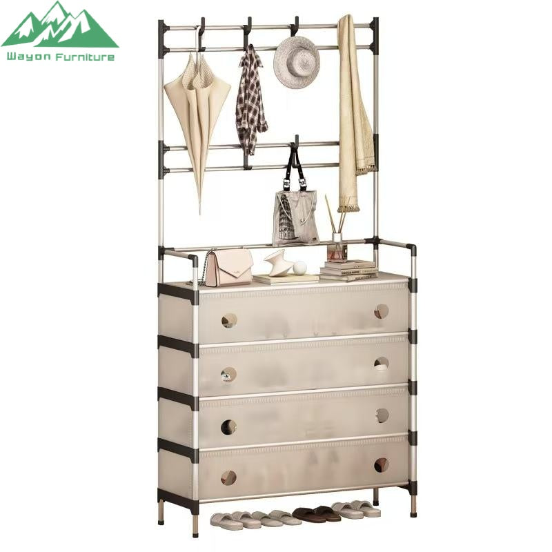 Multi-layer Shoe Rack & DIY Clothes Storage Organizer with Coat & Hat Hanger – 5-Layer Design, Durable Stainless Steel