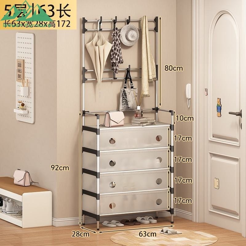 Multi-layer Shoe Rack & DIY Clothes Storage Organizer with Coat & Hat Hanger – 5-Layer Design, Durable Stainless Steel