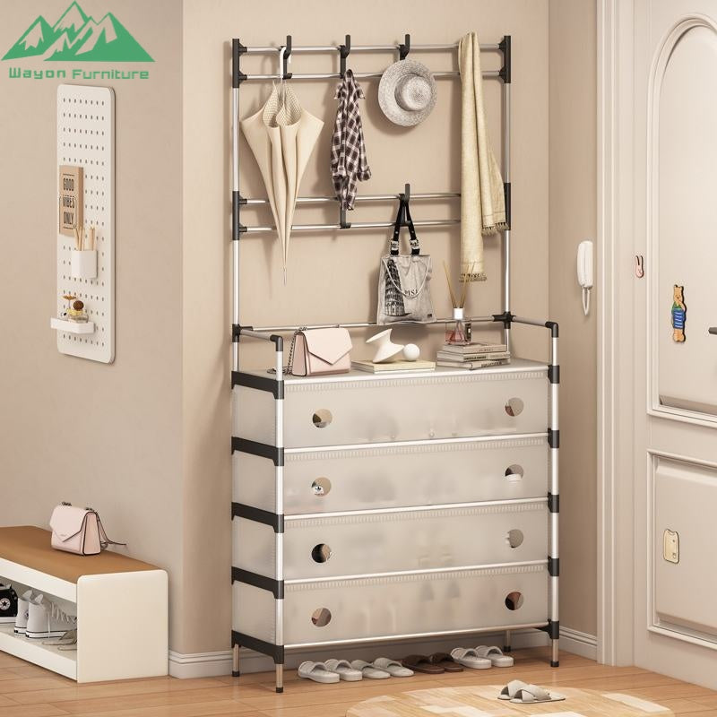 Multi-layer Shoe Rack & DIY Clothes Storage Organizer with Coat & Hat Hanger – 5-Layer Design, Durable Stainless Steel