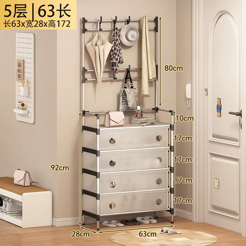 Multi-layer Shoe Rack & DIY Clothes Storage Organizer with Coat & Hat Hanger – 5-Layer Design, Durable Stainless Steel
