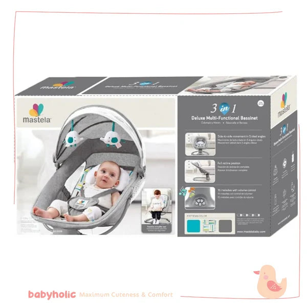 Mastela 3-in-1 Deluxe Multi-Functional Bassinet & Swing | Rocker, Sleeper & Bassinet with Mosquito Net, Music & Reclining Positions