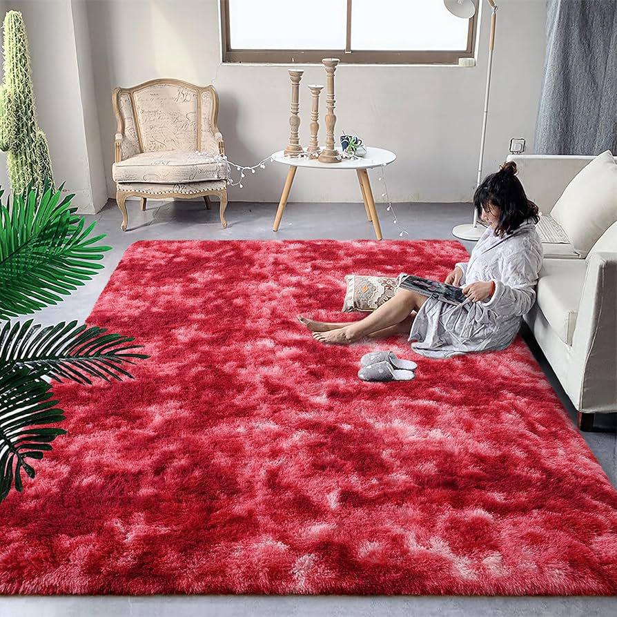 Medium Fluffy Modern Fuzzy Abstract Area Rug - Tie Dye Orange Plush Rectangle Shaggy Carpet 1.5x2m