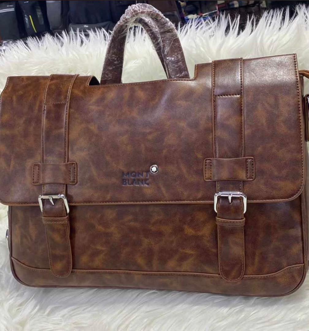 Men's Leather Briefcase | Montblanc Style with Buckle Closures