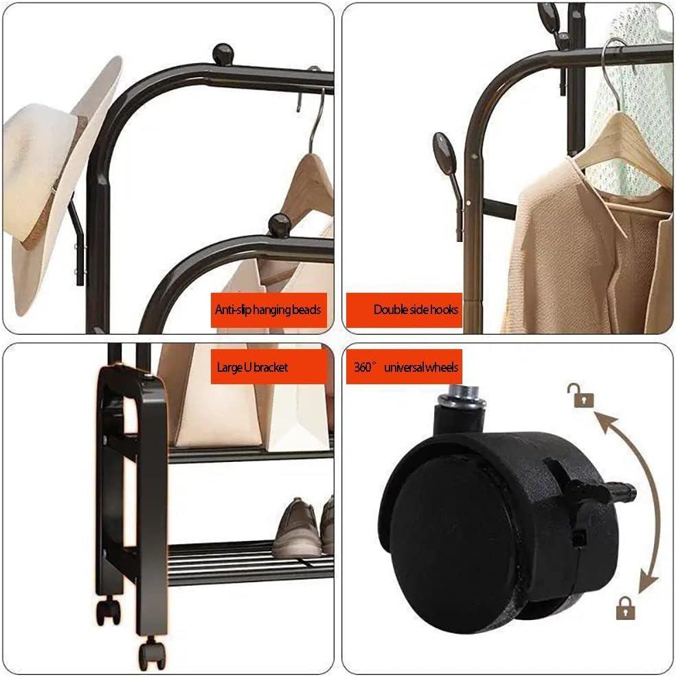 SpaceMax Pro Double-Rack Clothing Rail | Heavy-Duty Garment Rack with Shoe Shelf & 8 Hooks