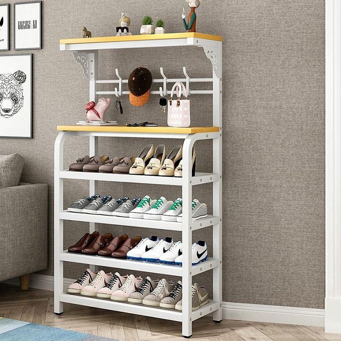 4-Tier Metal Shoe Rack with Hooks – Freestanding Multi-Level Shoe Organizer for Entryway, Hallway & Bedroom (Max Load 100kg)